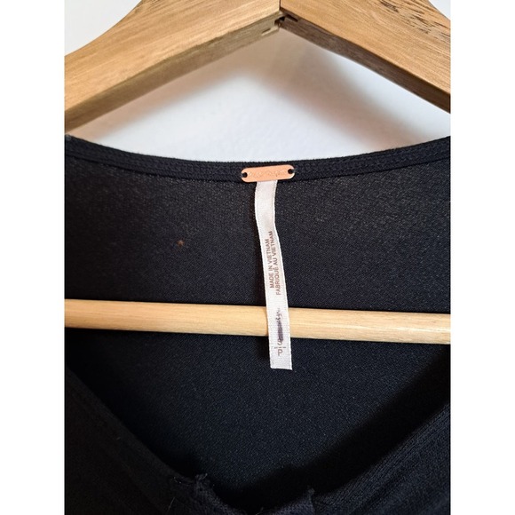 Free People Bardot Dress V Neck Ruched Long Sleeve Mini Bodycon Size S Black - Picture 4 of 5